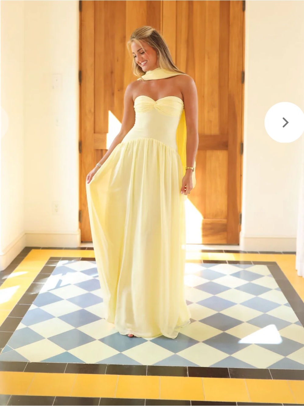 Strapless Yellow Maxi Dress with Scarf Accent